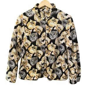 RARE Bonnie Evans Vintage 90s Cat Graphic Cottagecore Fleece Full Zip Jacket